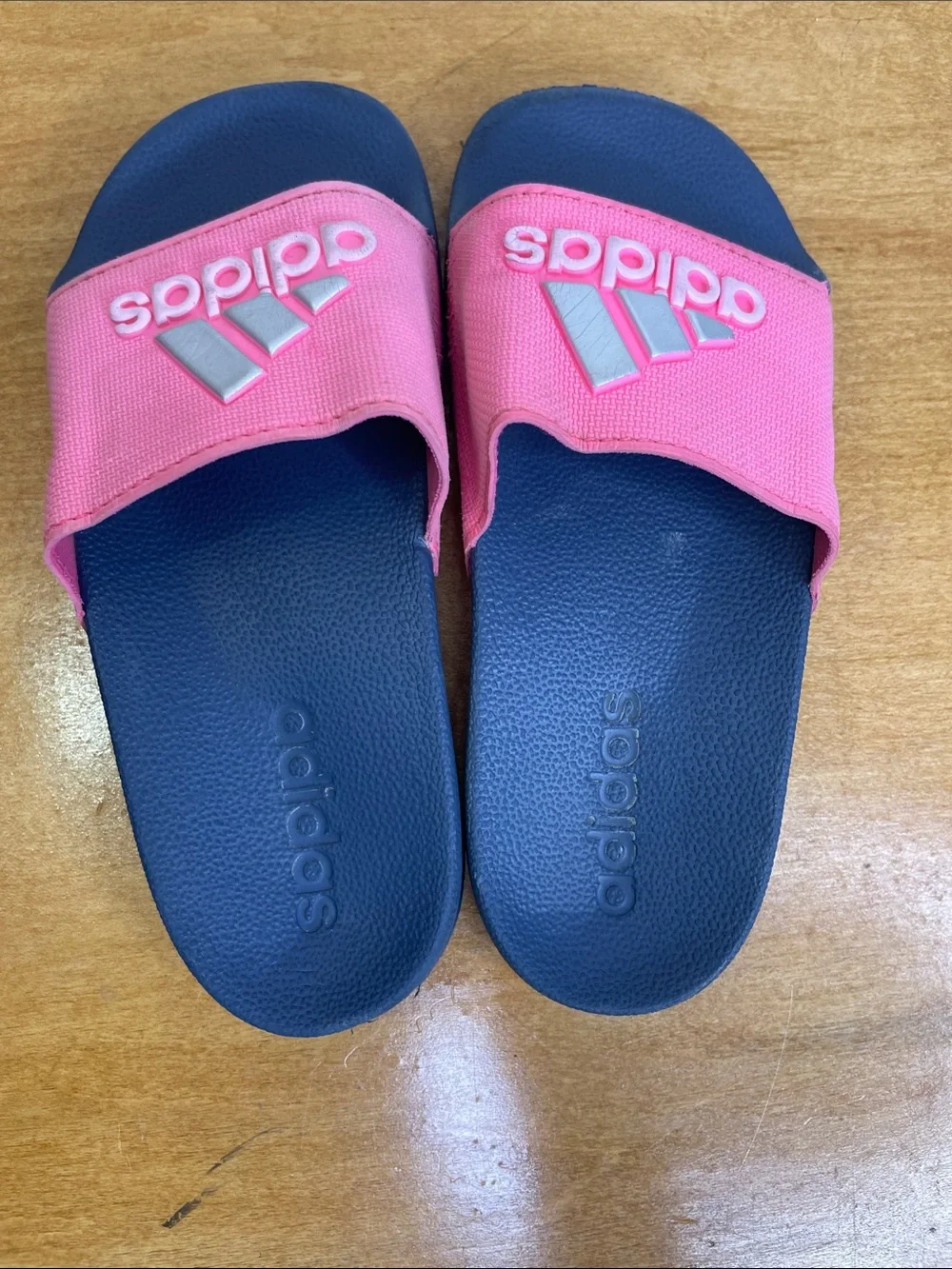 adidas Kids Pink and Navy Slide Sandals with Logo. Size 13